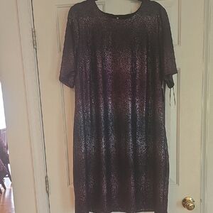 Shimmery Purple Short-Sleeve Shift Dress